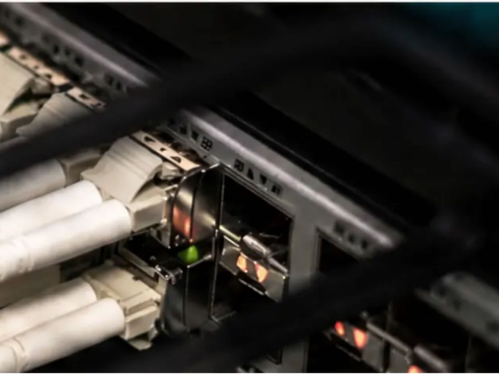 Close-up of network patch connections